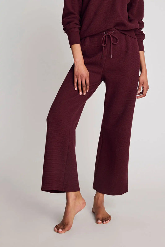 Waffle Knit Cropped Track Pant in Garnet